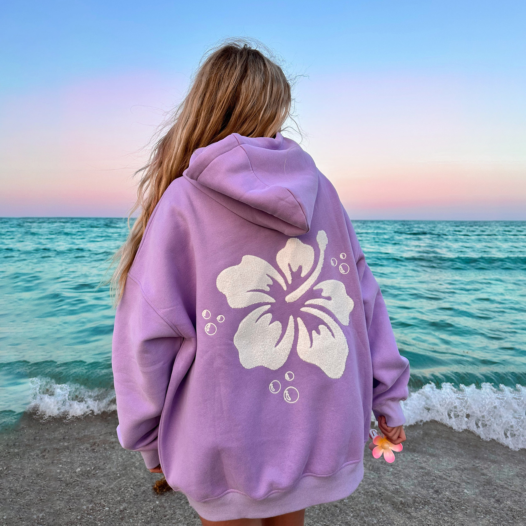 HIBISCUS FLOWER TOWEL EMBROIDER HOODIE